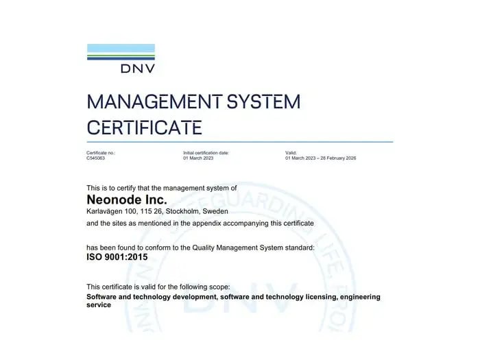Neonode ISO Certification